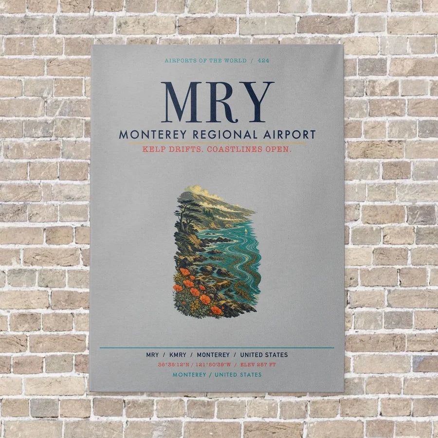 Monterey Regional Airport MRY vertical canvas print - no frame - light gray background