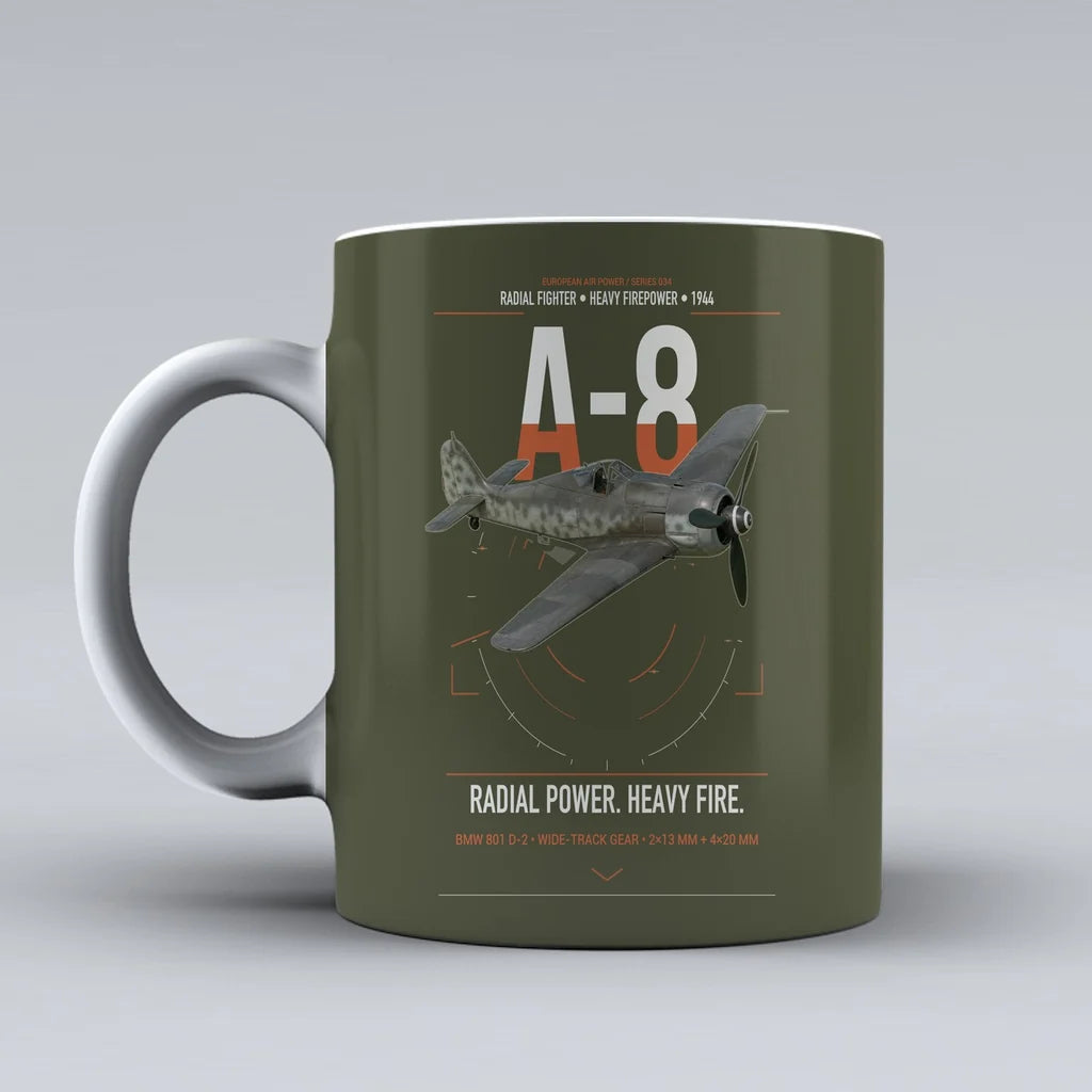 Focke-Wulf Fw 190A-8 design on green army ceramic mug, double-side print
