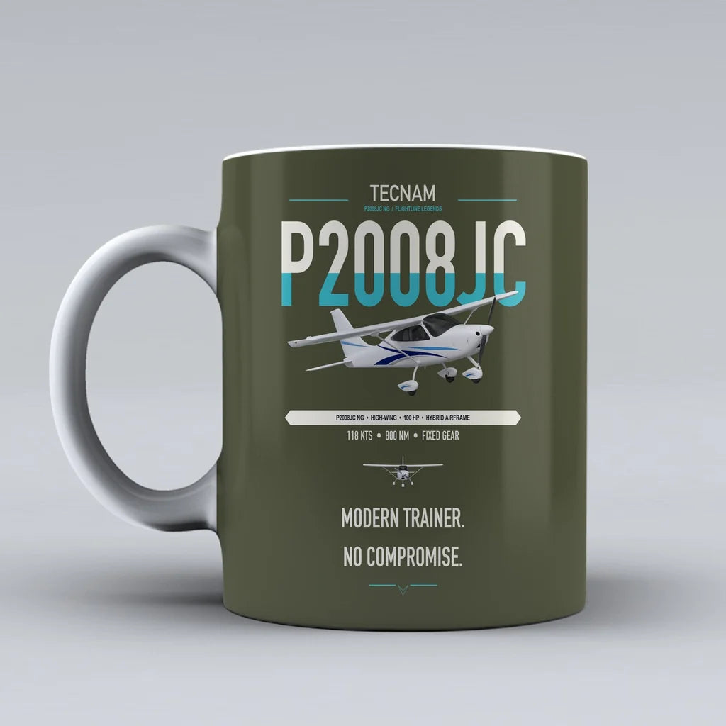 Tecnam P2008JC NG design on green army ceramic mug, double-side print
