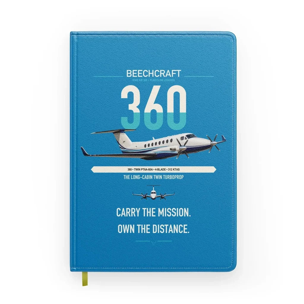 Beechcraft King Air 360 design on turquoise notebook