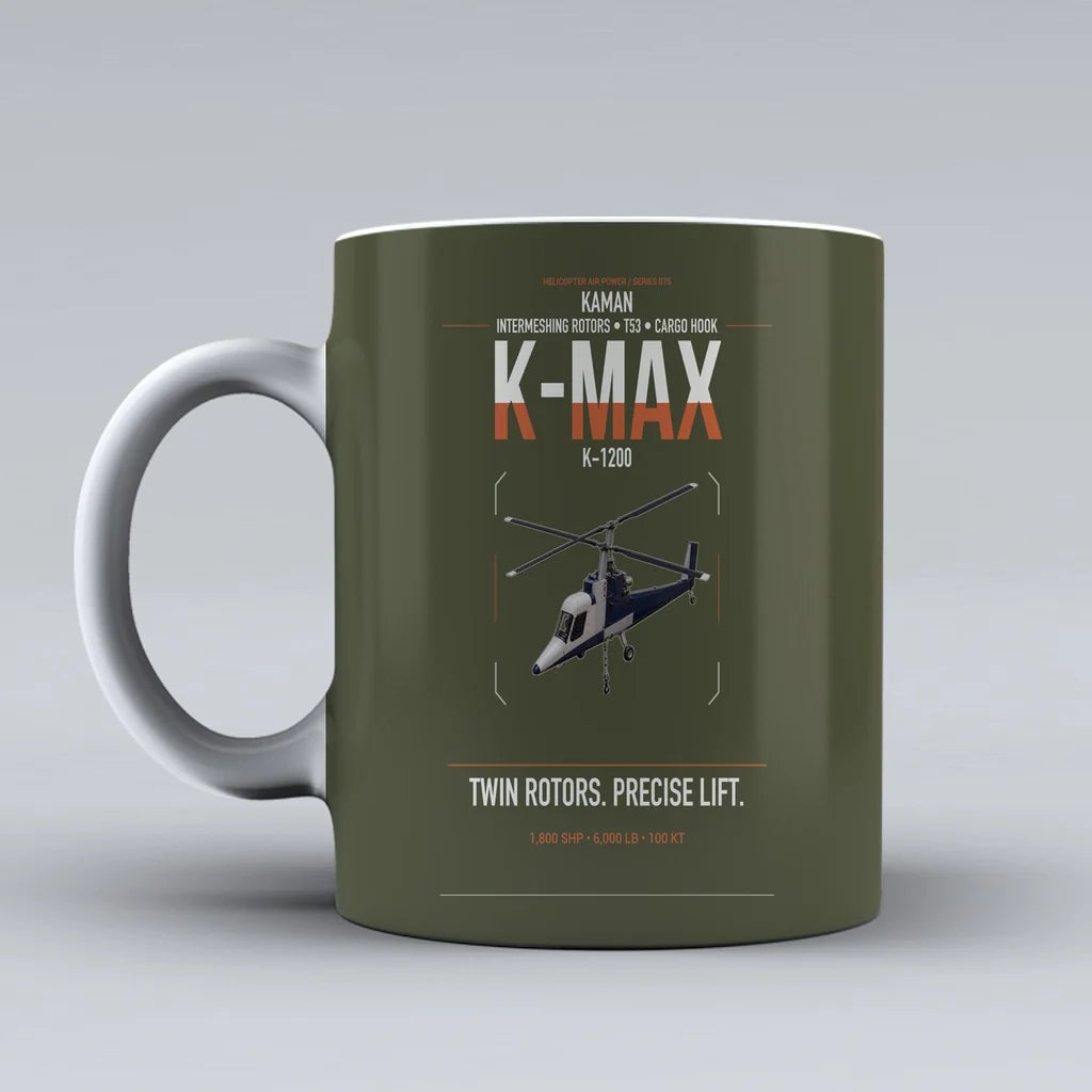 Kaman K-1200 K-MAX design on green army ceramic mug, double-side print