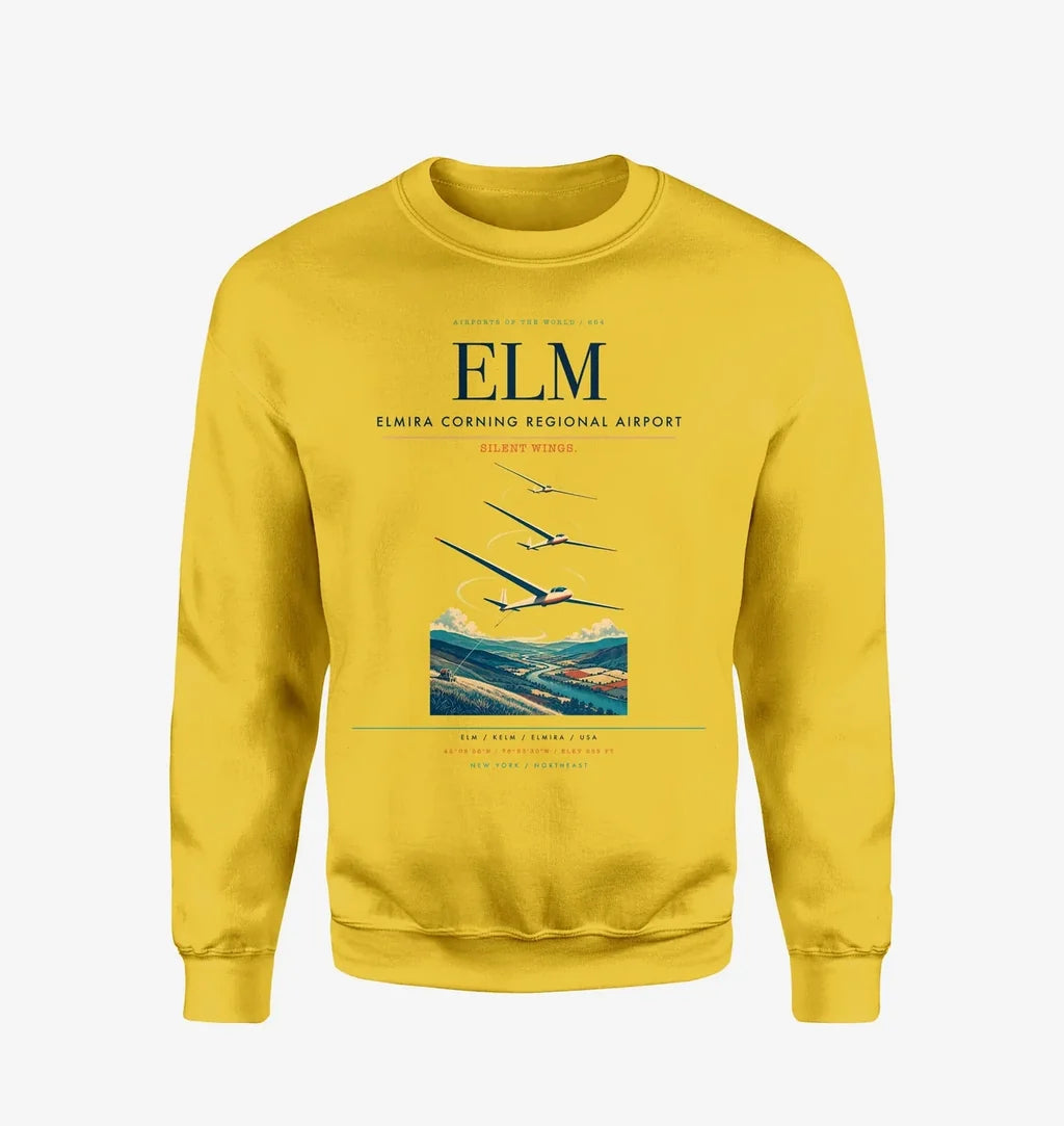 Elmira Corning Regional Airport (ELM) design on yellow sweatshirt