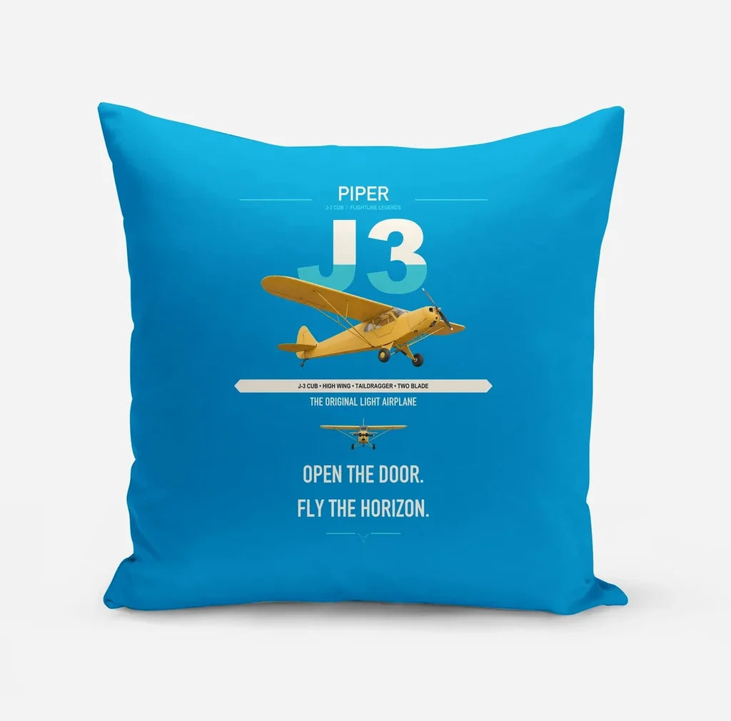 Piper J-3 Cub design on turquoise pillow