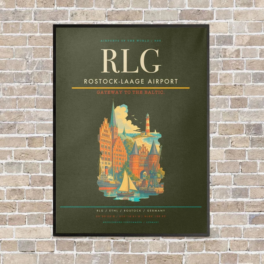 Rostock-Laage Airport RLG vertical canvas print - framed - green army background