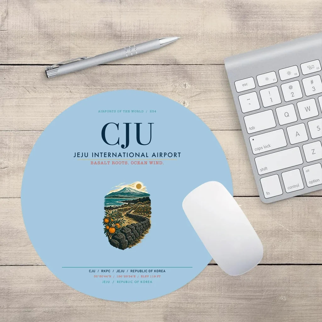 Jeju International Airport (CJU) design on light blue round mouse pad