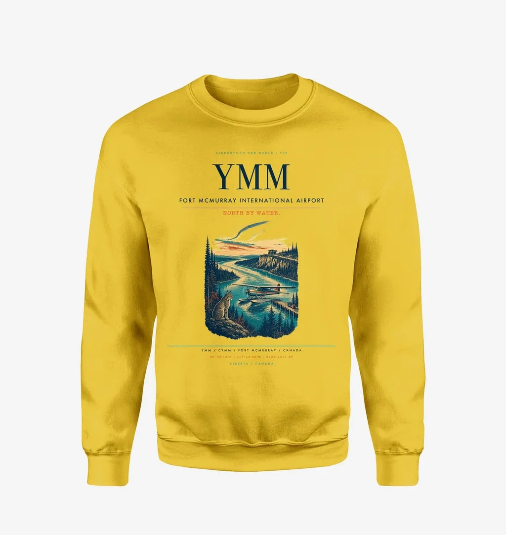 Fort McMurray International Airport (YMM) design on yellow sweatshirt