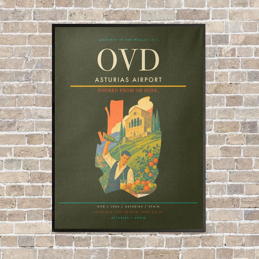 Asturias Airport OVD vertical canvas print - framed - green army background