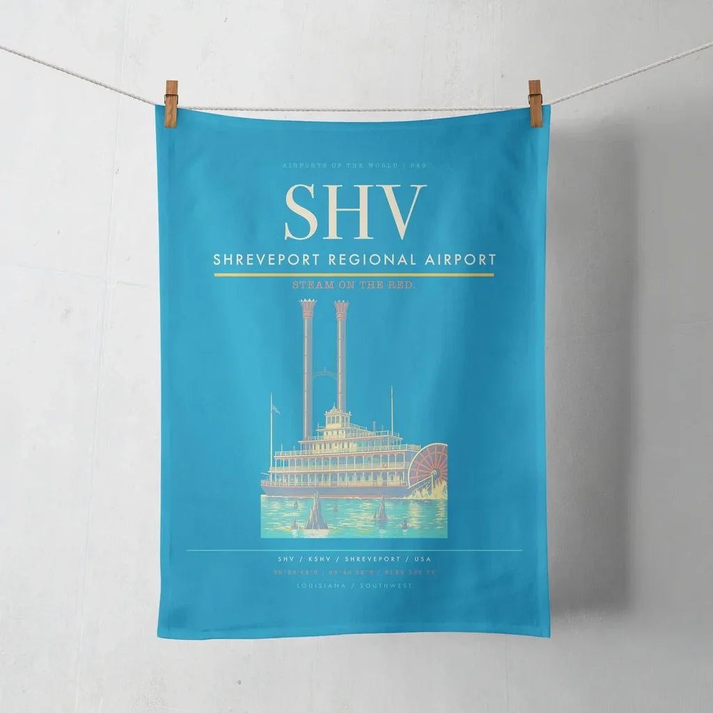 Shreveport Regional Airport (SHV) design on turquoise towel