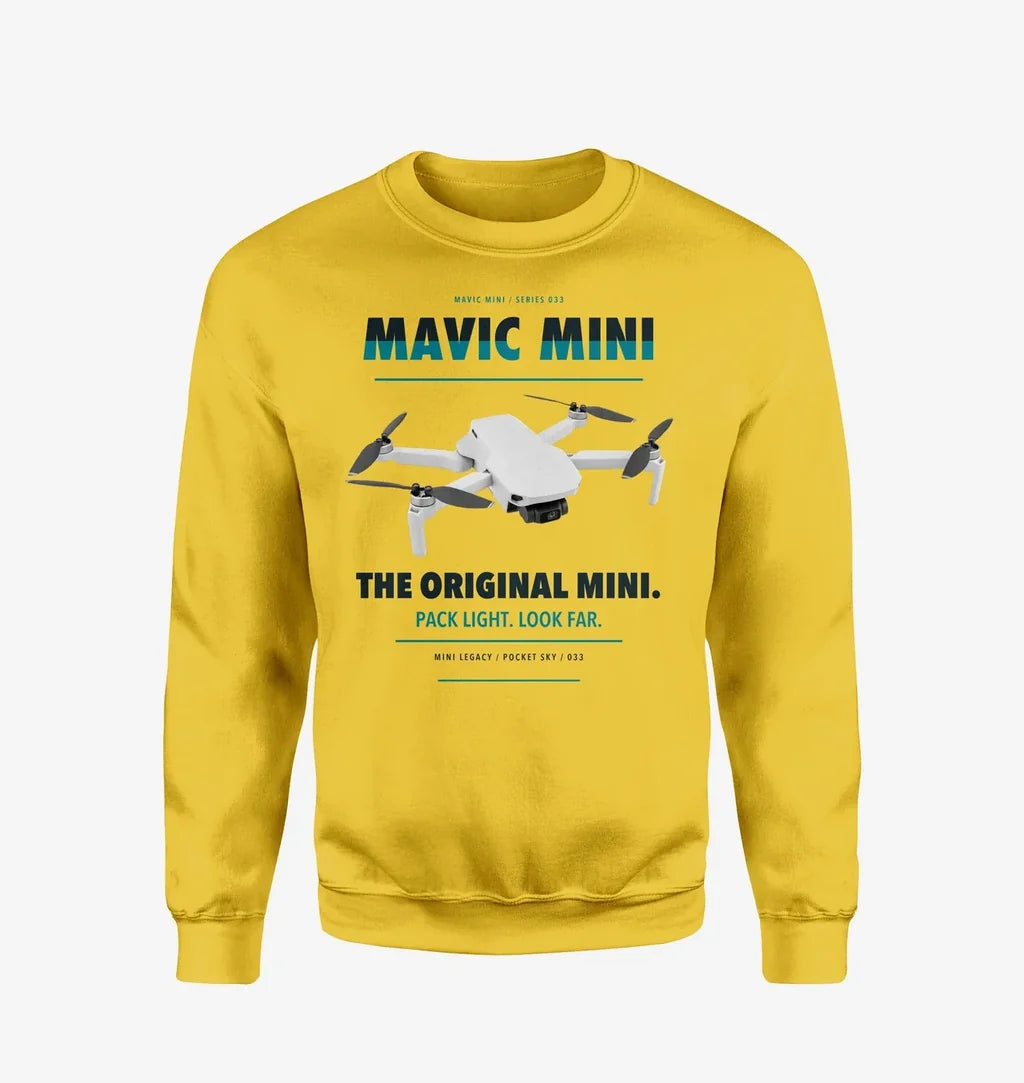 DJI Mavic Mini design on yellow sweatshirt