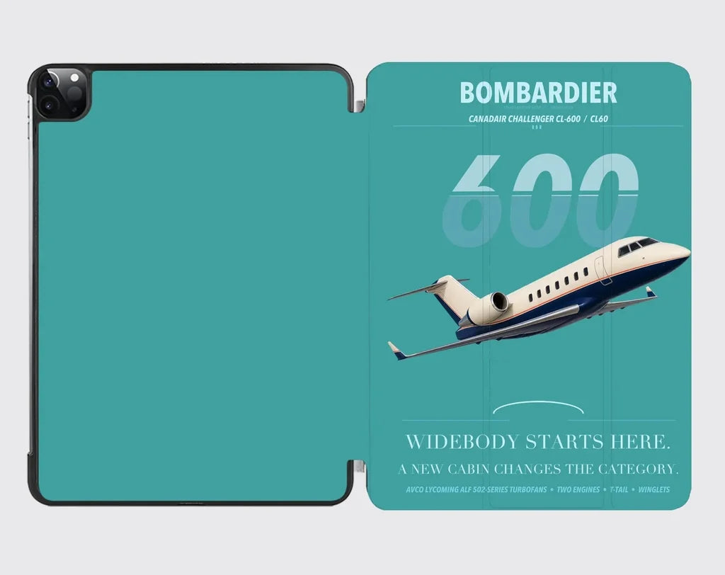 Bombardier Challenger 600 design on turquoise ipad tablet case