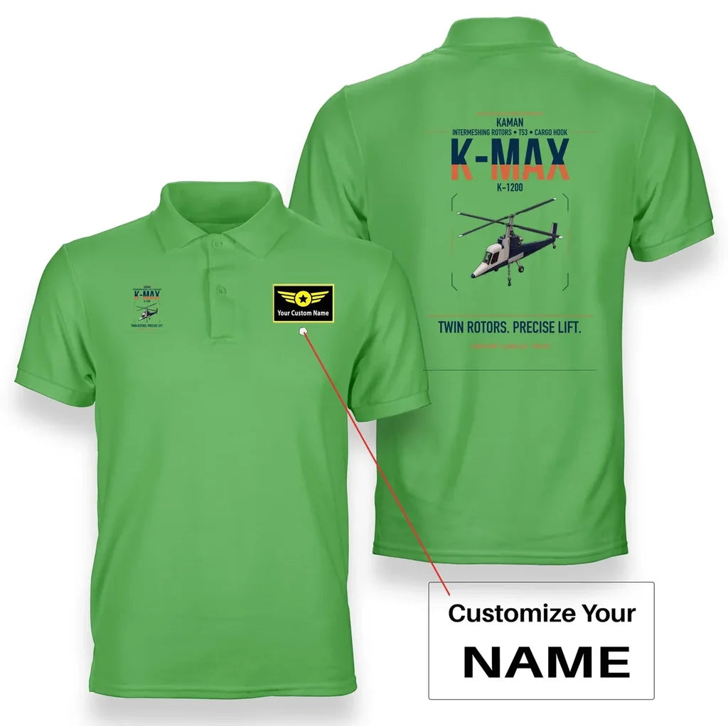 Kaman K-1200 K-MAX design on light green+name double-side polo t-shirt, double-side print