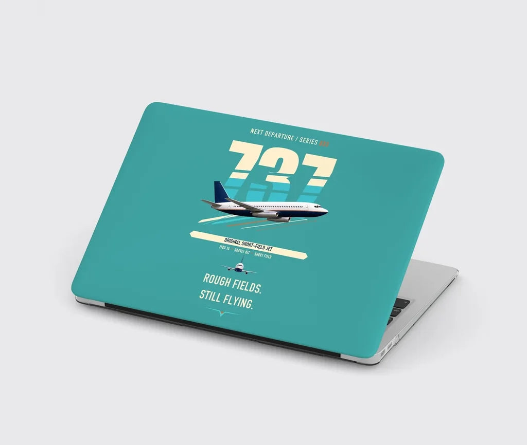 Boeing 737-200 design on turquoise MacBook case