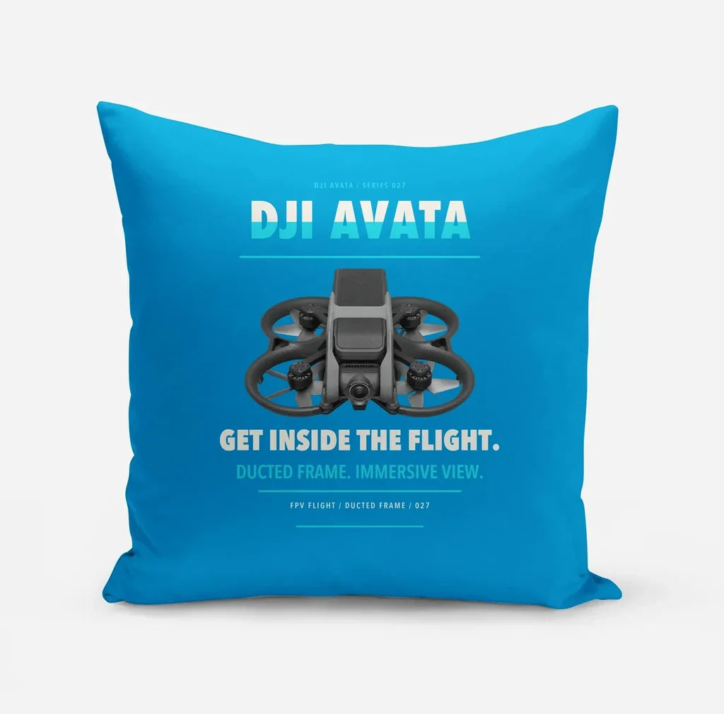 DJI Avata design on turquoise pillow