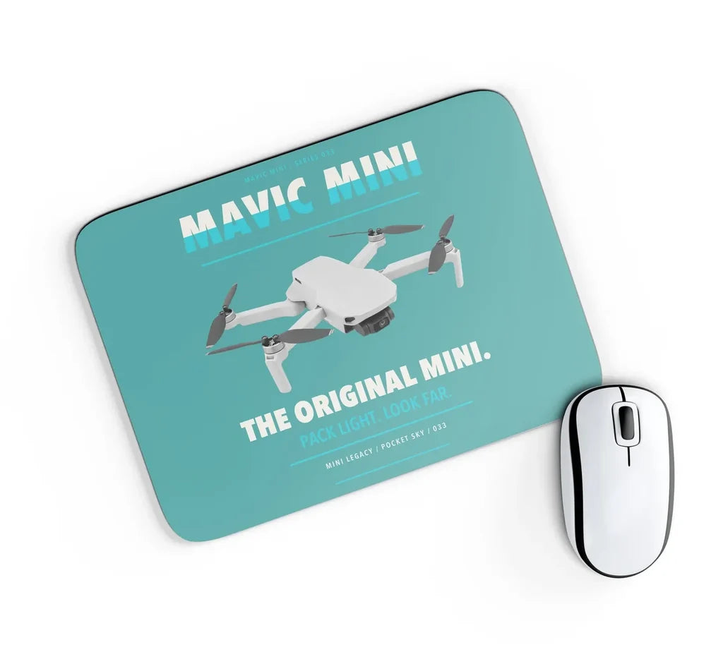DJI Mavic Mini design on turquoise rectangle mouse pad