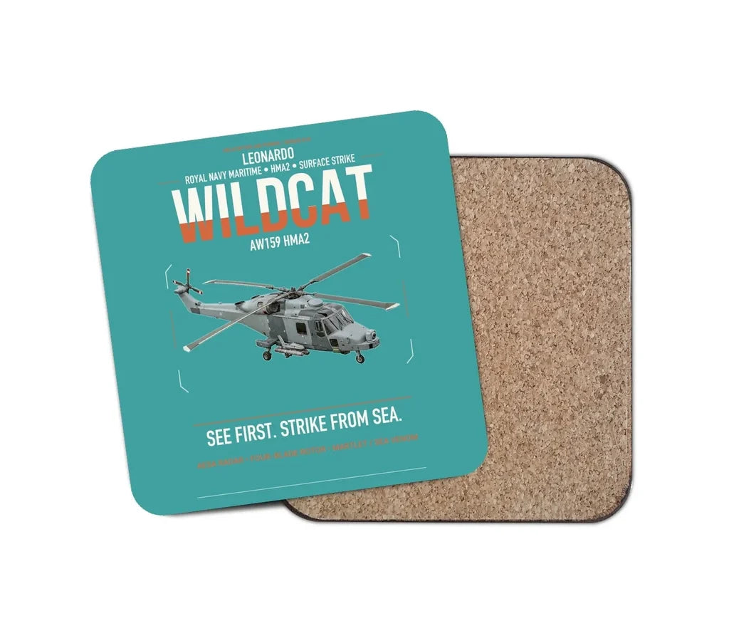 Leonardo AW159 Wildcat HMA2 design on turquoise 1 piece coaster