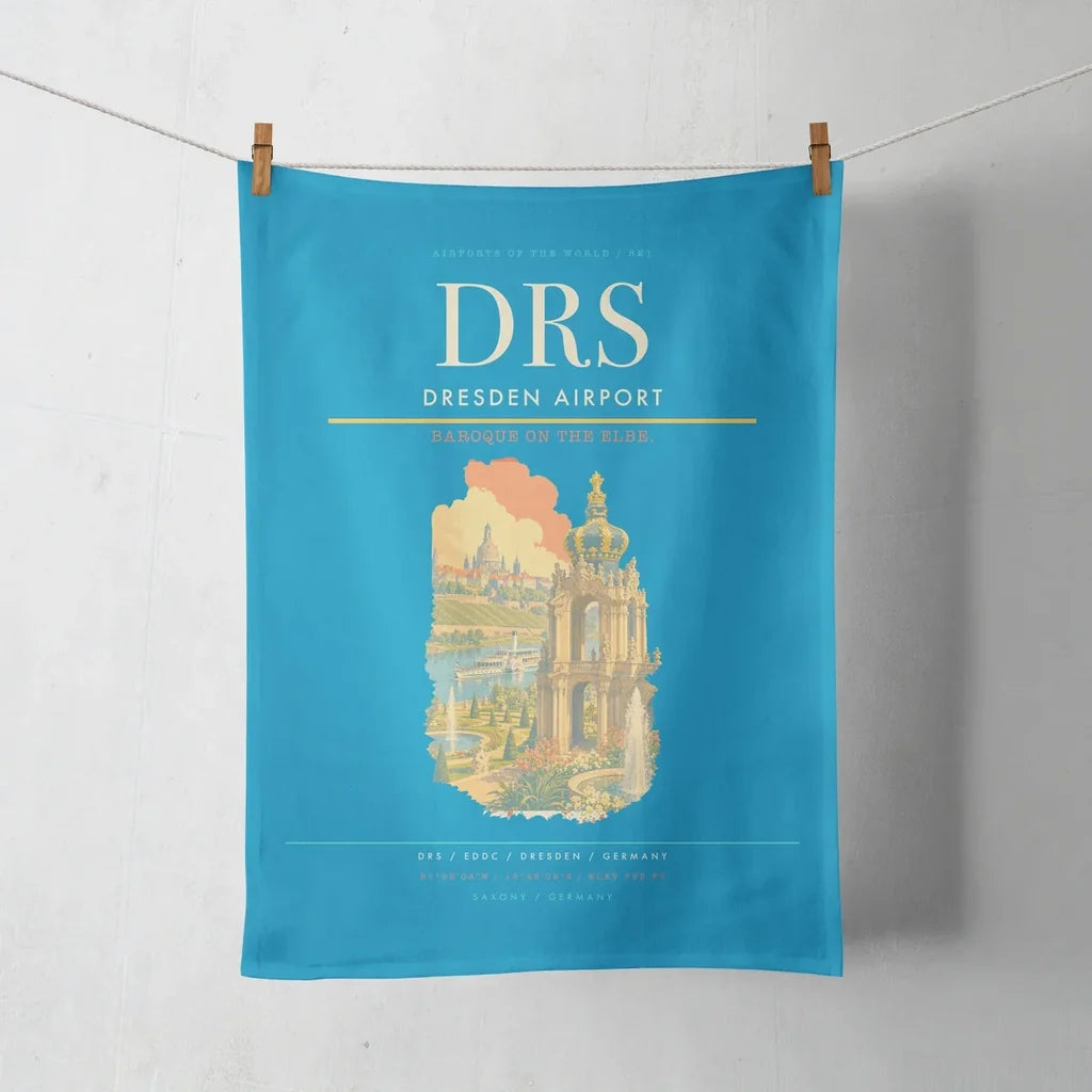 Dresden Airport (DRS) design on turquoise towel