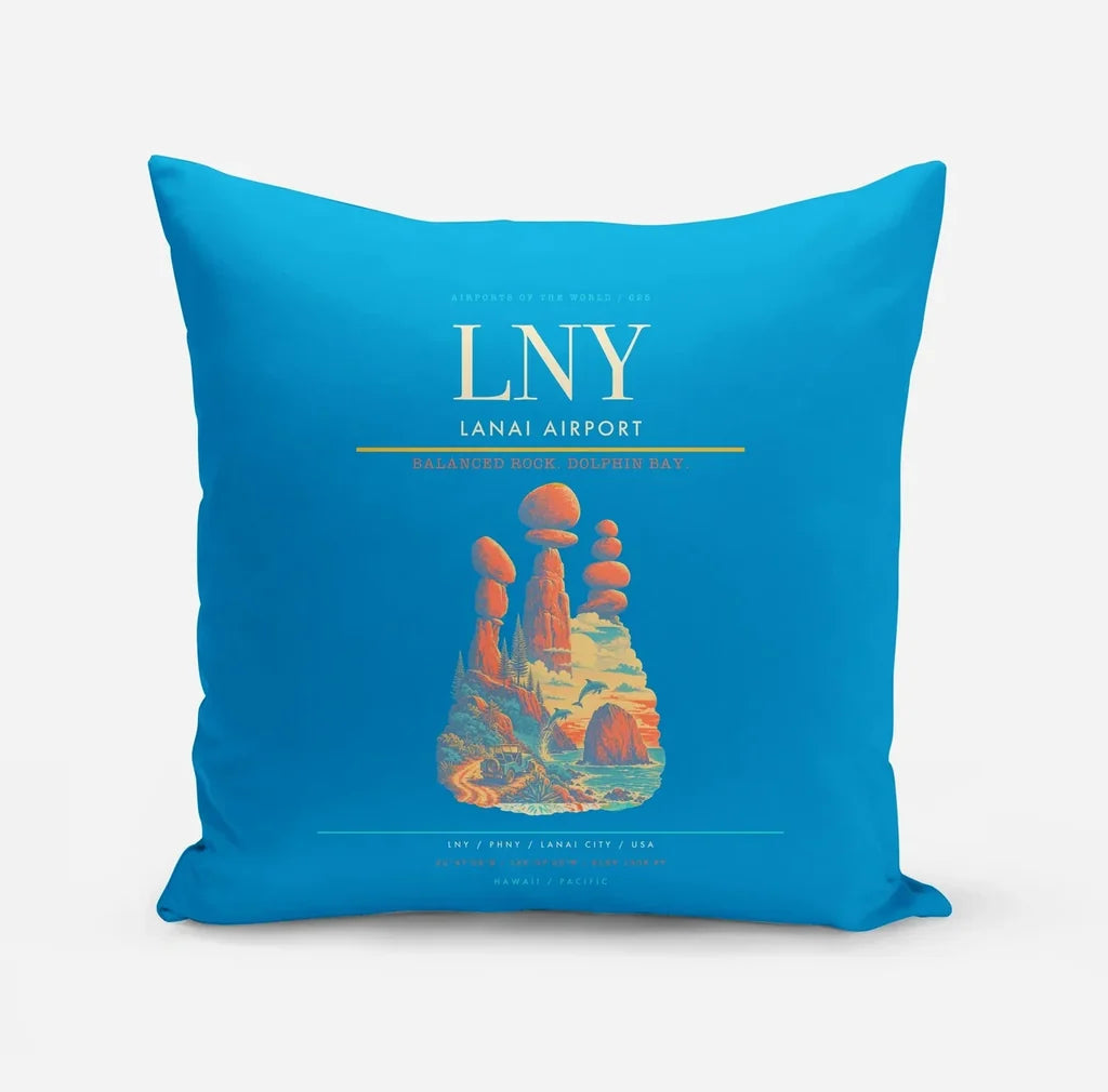 Lanai Airport (LNY) design on turquoise pillow