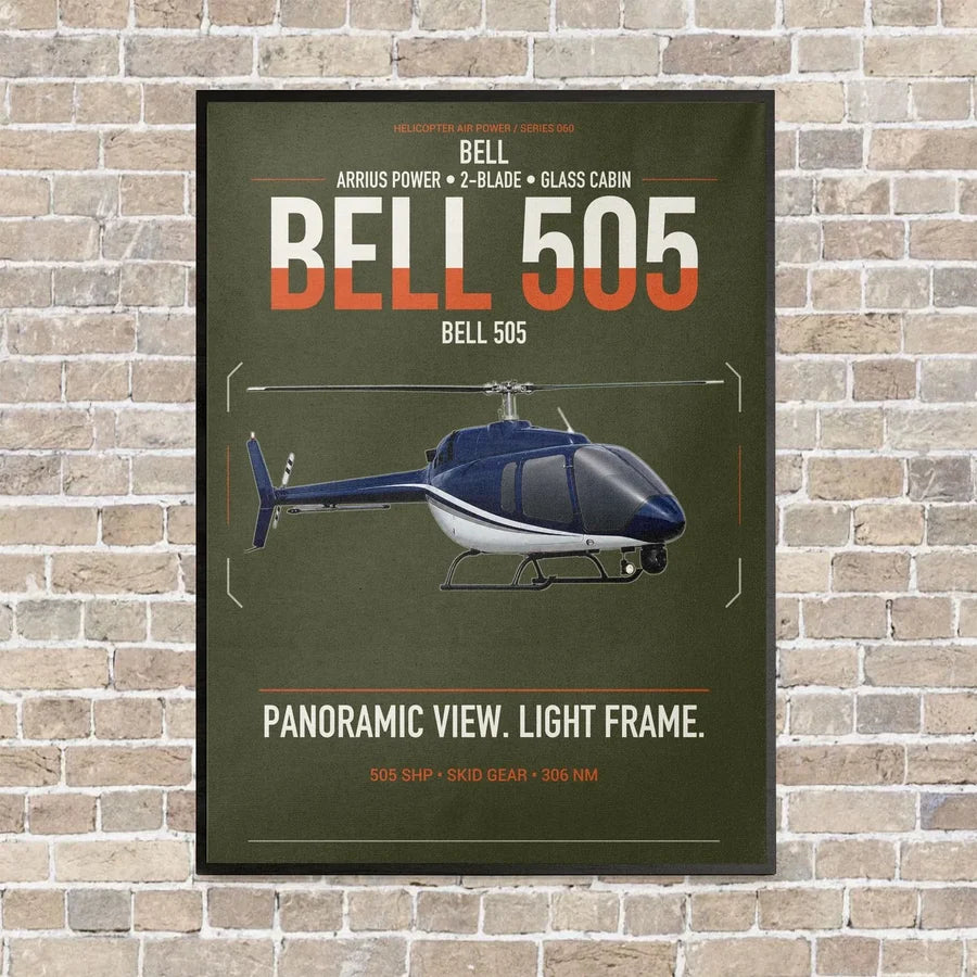 Bell 505 vertical canvas print - framed - green army background