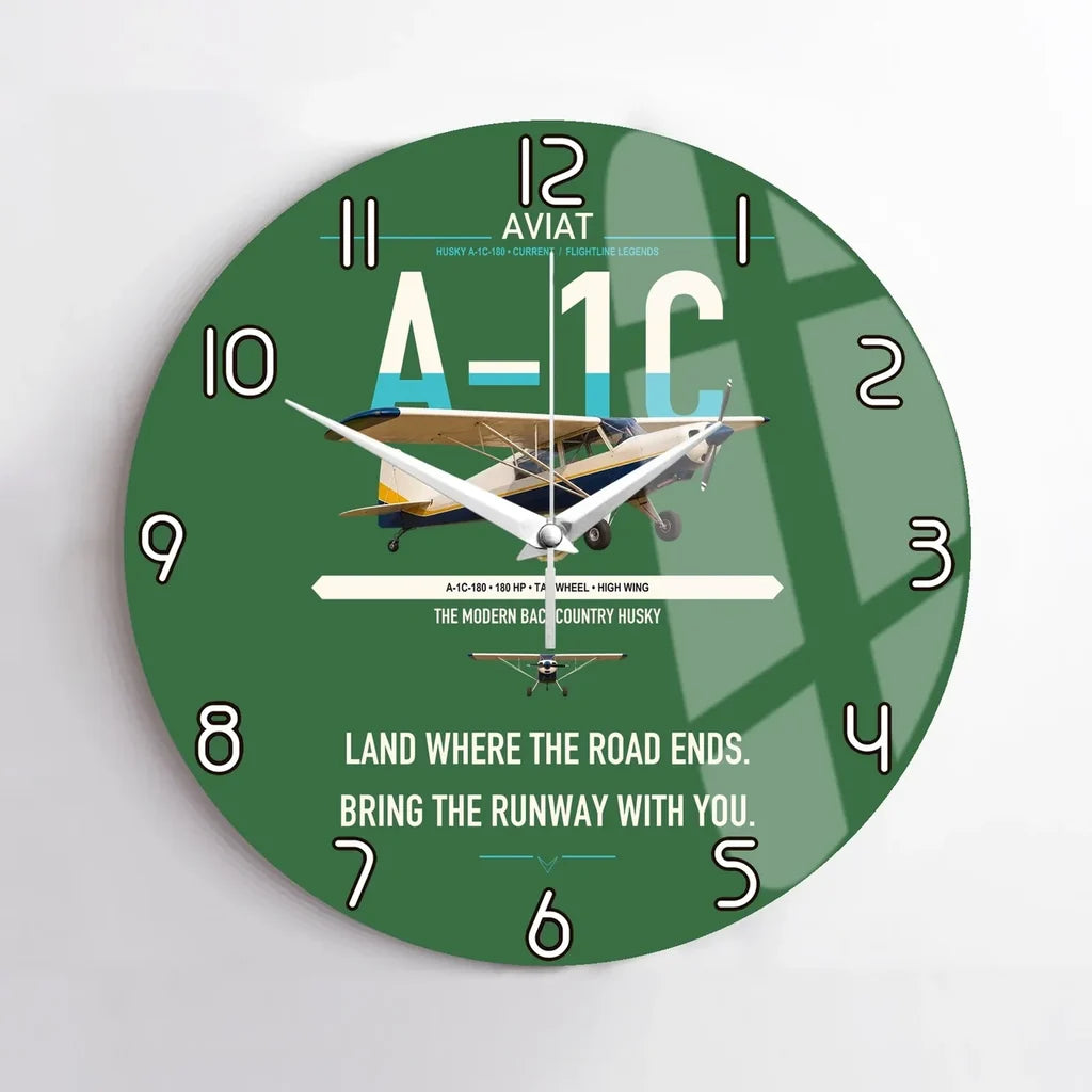 Aviat Husky A-1C-180 design on green no frame wall clock