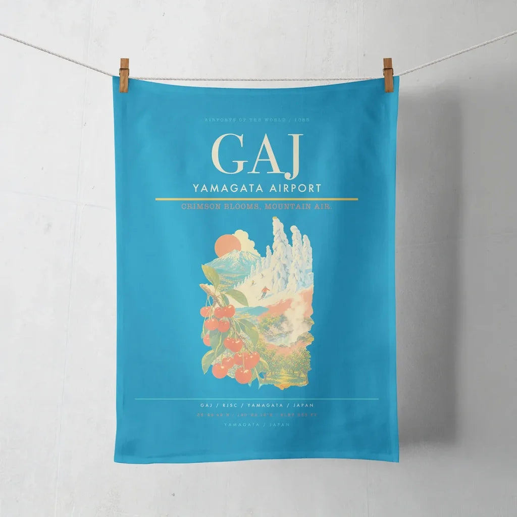 Yamagata Airport (GAJ) design on turquoise towel