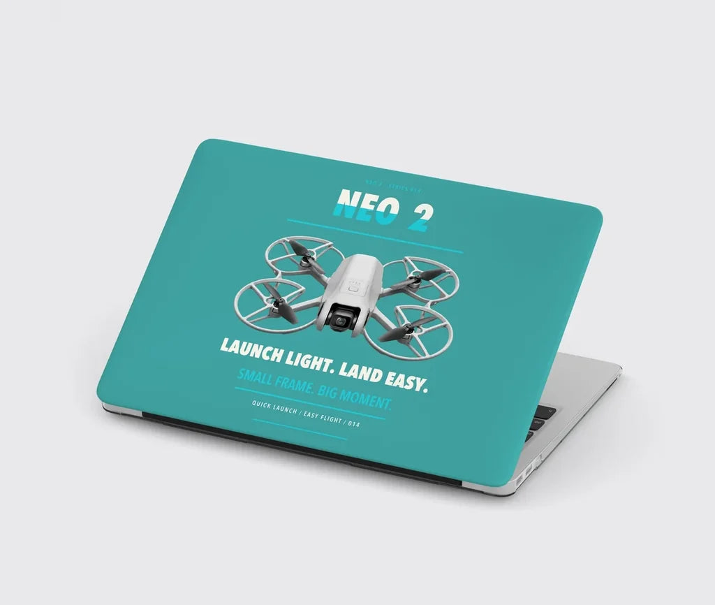 DJI Neo 2 design on turquoise MacBook case