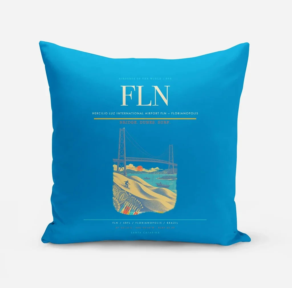 Hercilio Luz International Airport (FLN) design on turquoise pillow