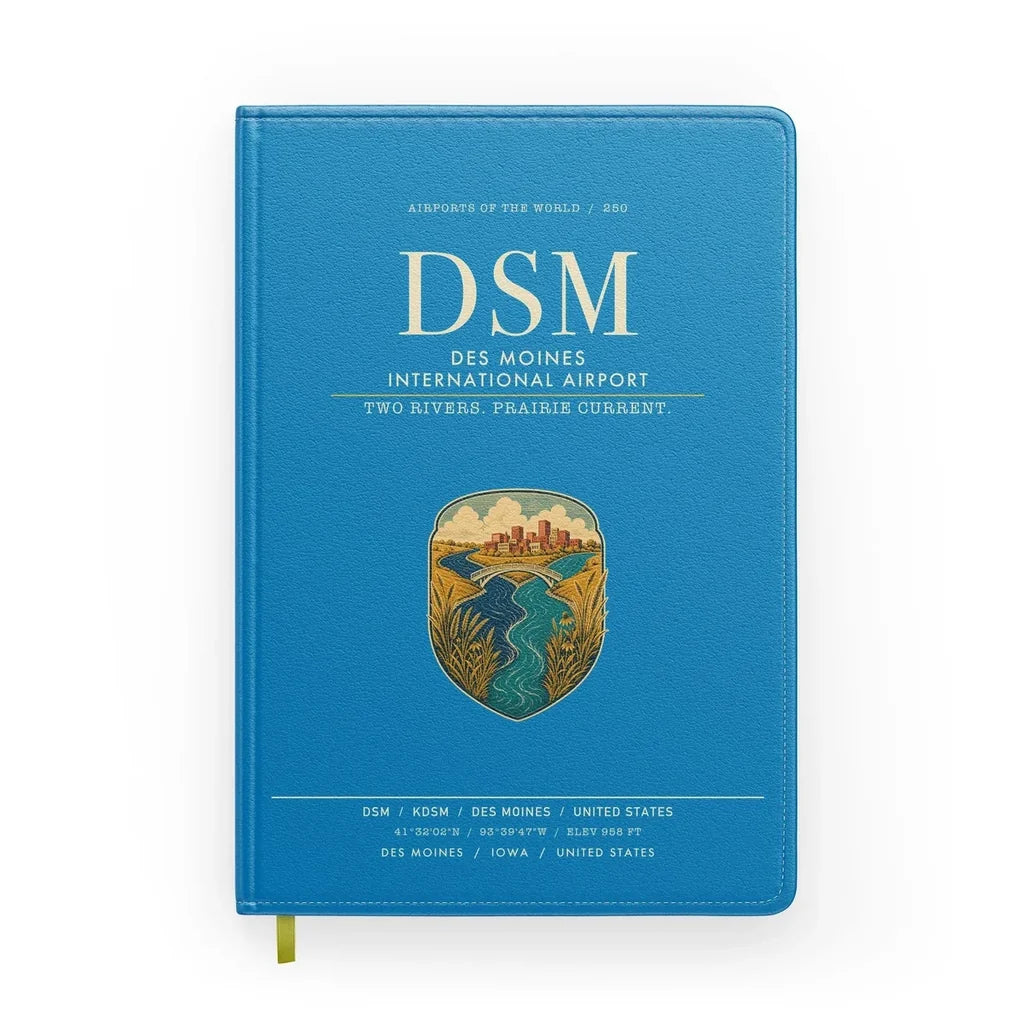 Des Moines International Airport (DSM) design on turquoise notebook