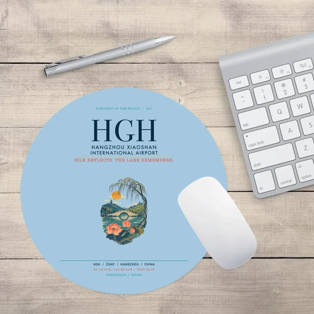 Hangzhou Xiaoshan International Airport (HGH) design on light blue round mouse pad