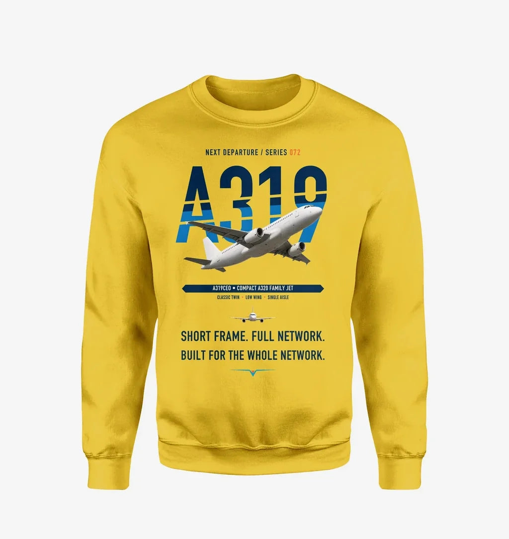Airbus A319ceo design on yellow sweatshirt