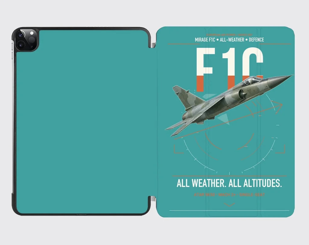 Dassault Mirage F1C design on turquoise ipad tablet case