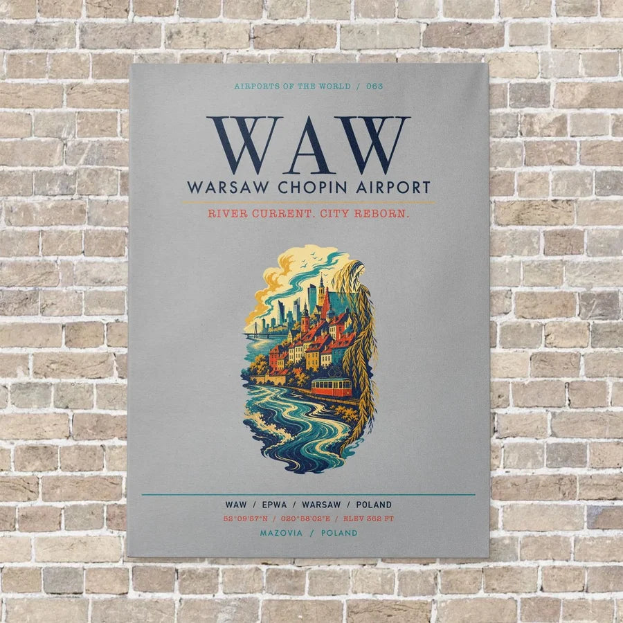 Warsaw Chopin Airport WAW vertical canvas print - no frame - light gray background