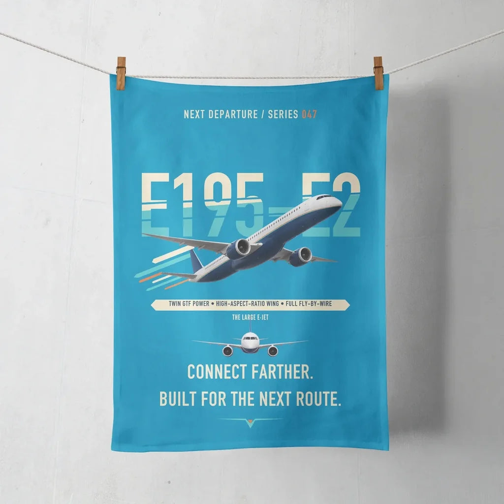 Embraer E195-E2 design on turquoise towel