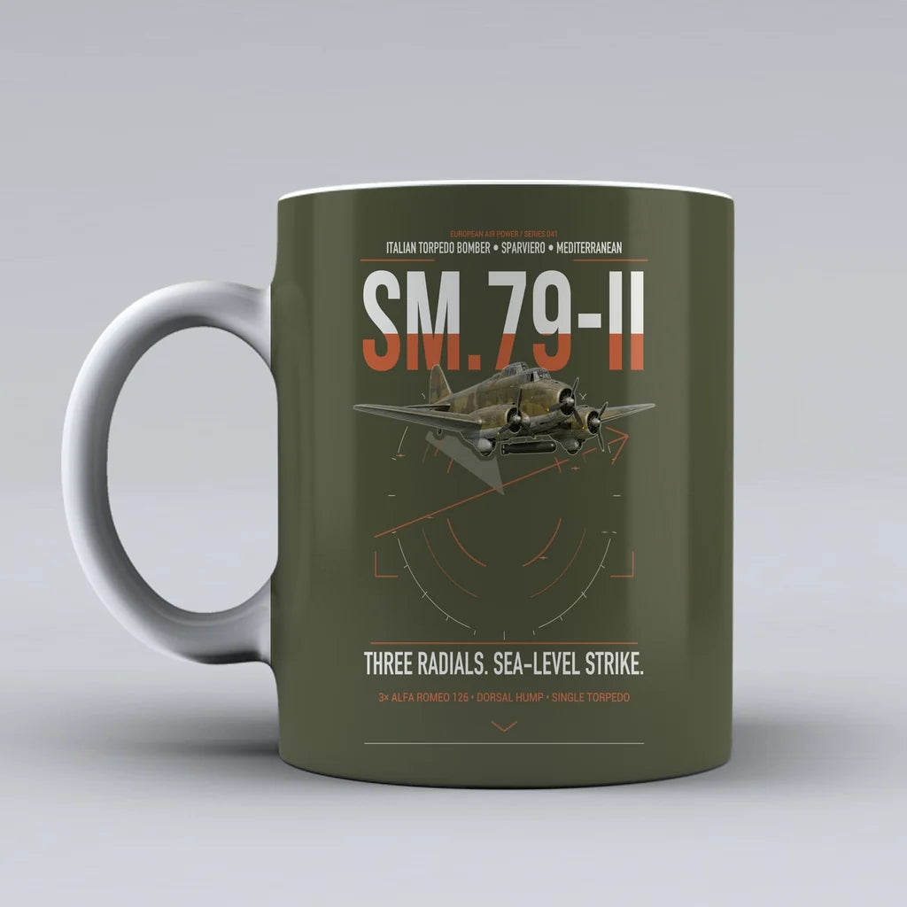 Savoia-Marchetti SM.79-II Sparviero design on green army ceramic mug, double-side print