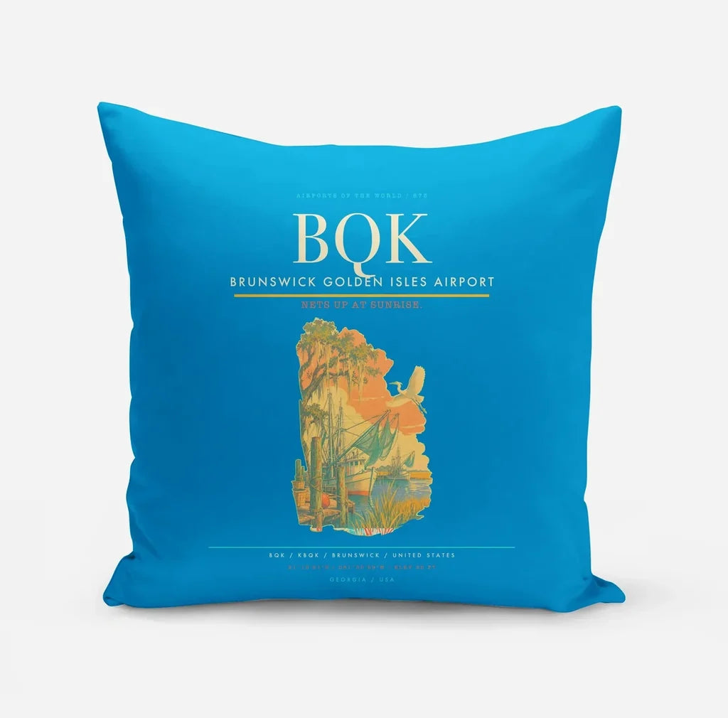 Brunswick Golden Isles Airport (BQK) design on turquoise pillow