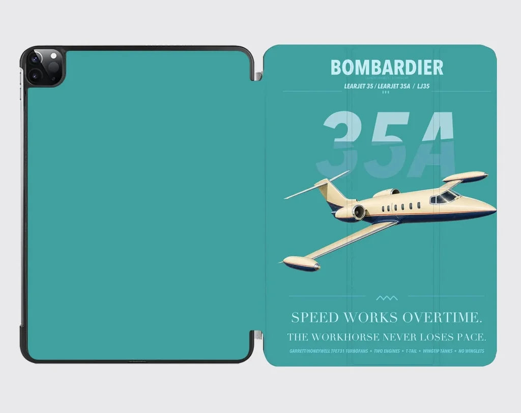 Bombardier Learjet 35A design on turquoise ipad tablet case