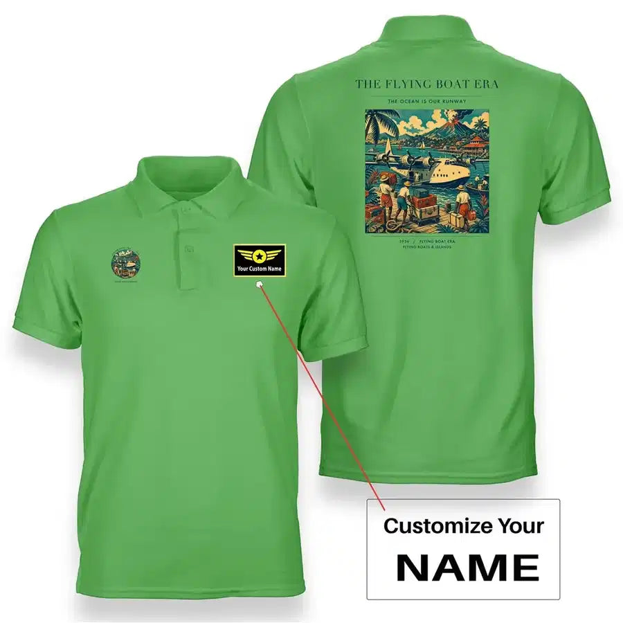 VINTAGE G4055 - The Flying Boat Era - Double-Side Polo T-Shirt design on lightgreen+name