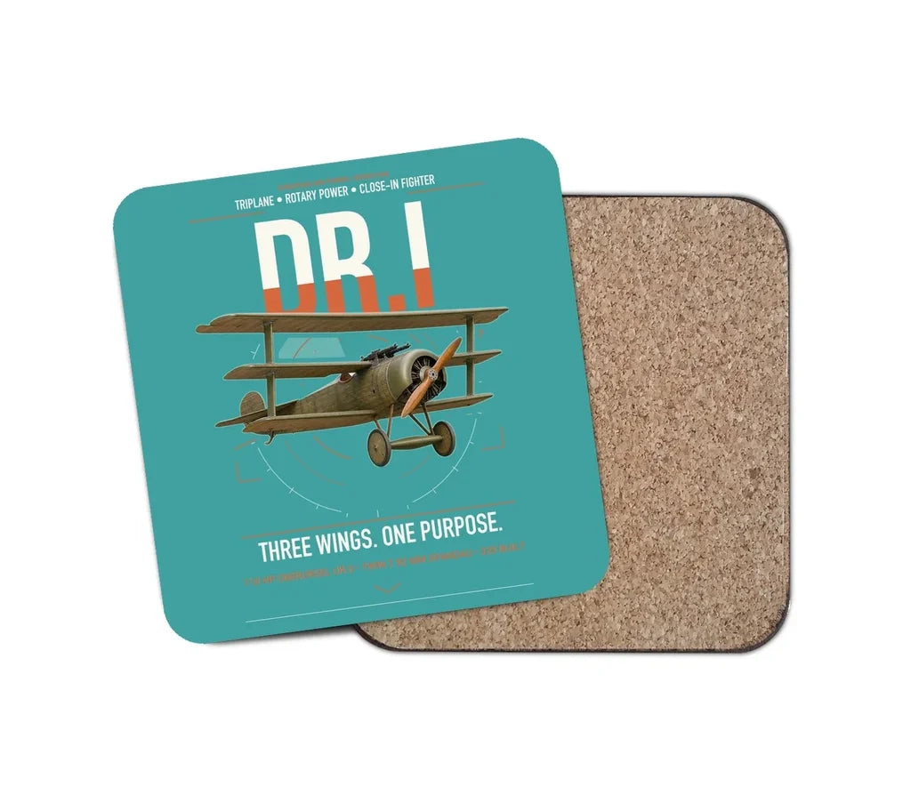 Fokker Dr.I design on turquoise 1 piece coaster