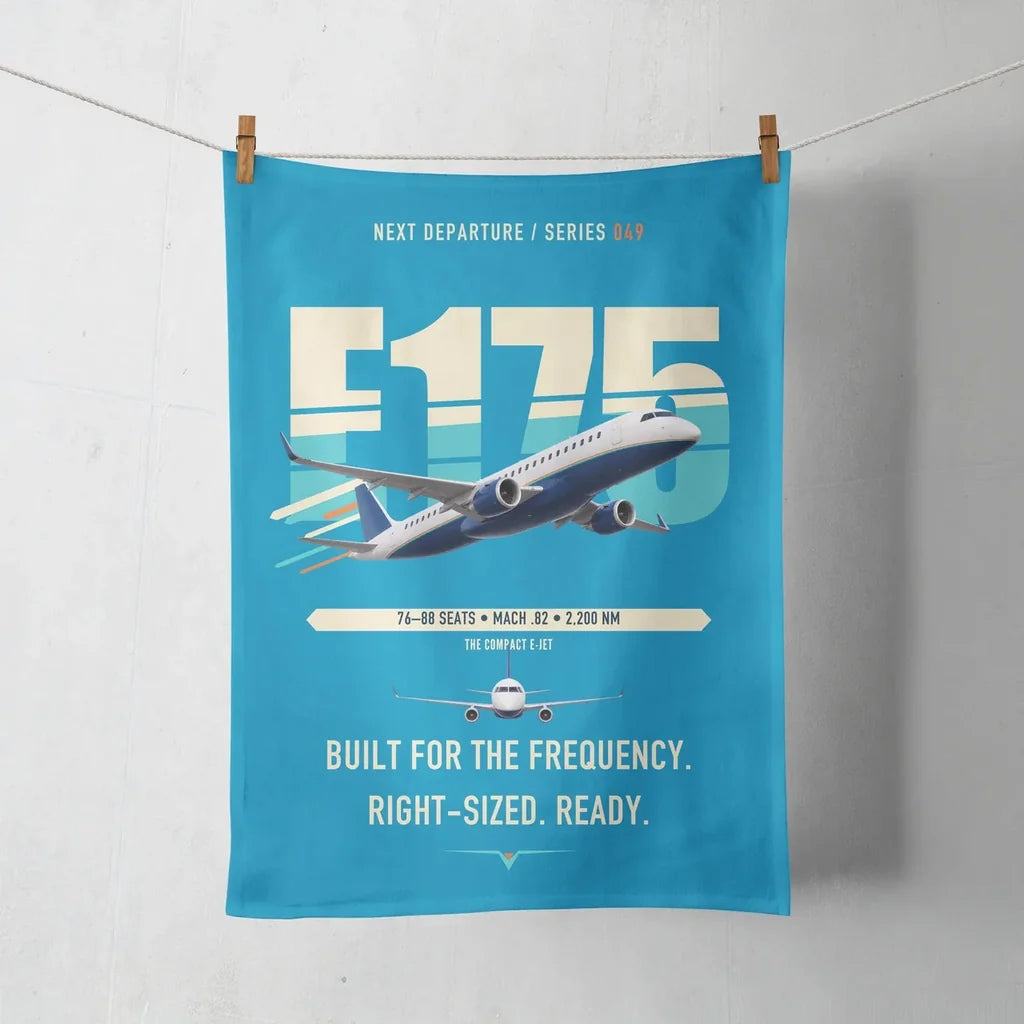 Embraer E175 design on turquoise towel