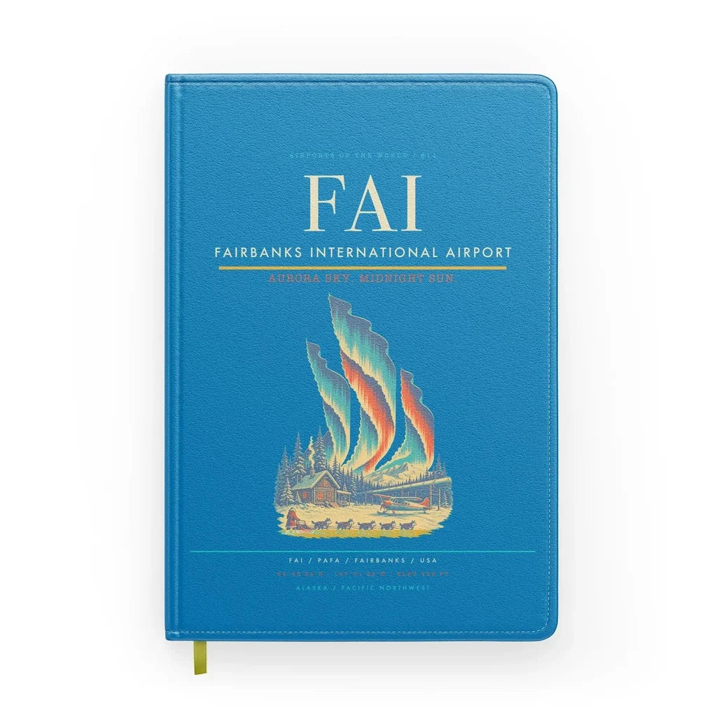 Fairbanks International Airport (FAI) design on turquoise notebook