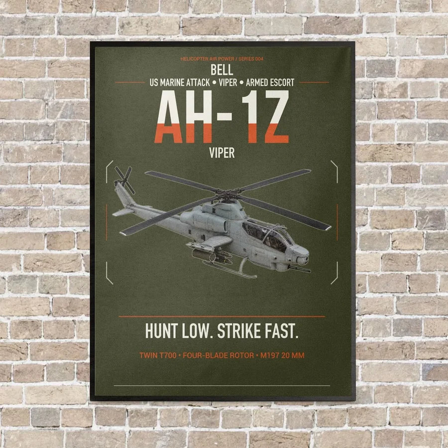 Bell AH-1Z Viper vertical canvas print - framed - green army background