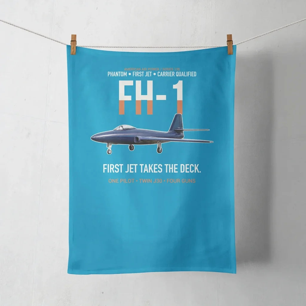 FH-1 Phantom First Jet Takes the Deck design on turquoise towel