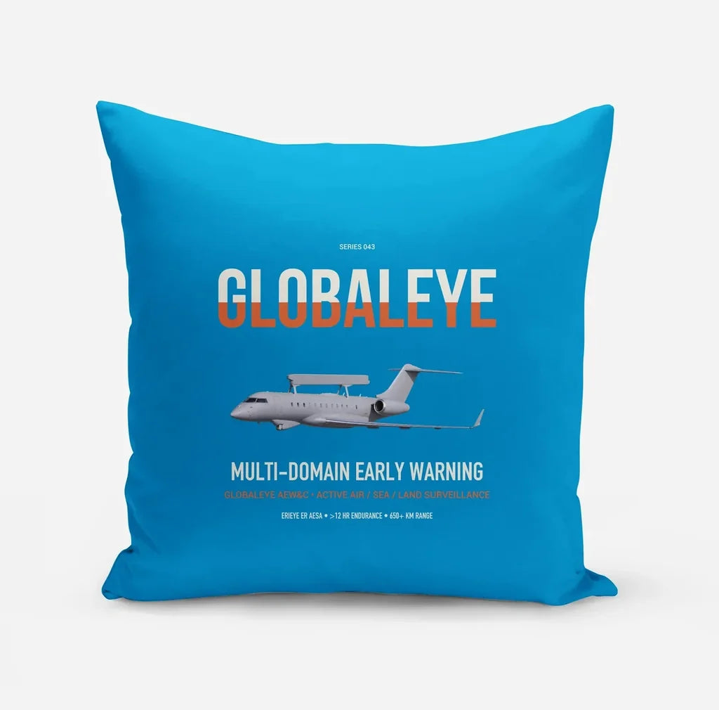 Saab GlobalEye design on turquoise pillow