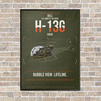 Thumbnail for Bell H-13G Sioux vertical canvas print - framed - green army background
