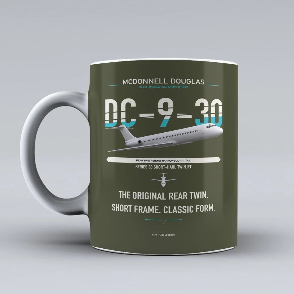 McDonnell Douglas DC-9-30 design on green army ceramic mug, double-side print