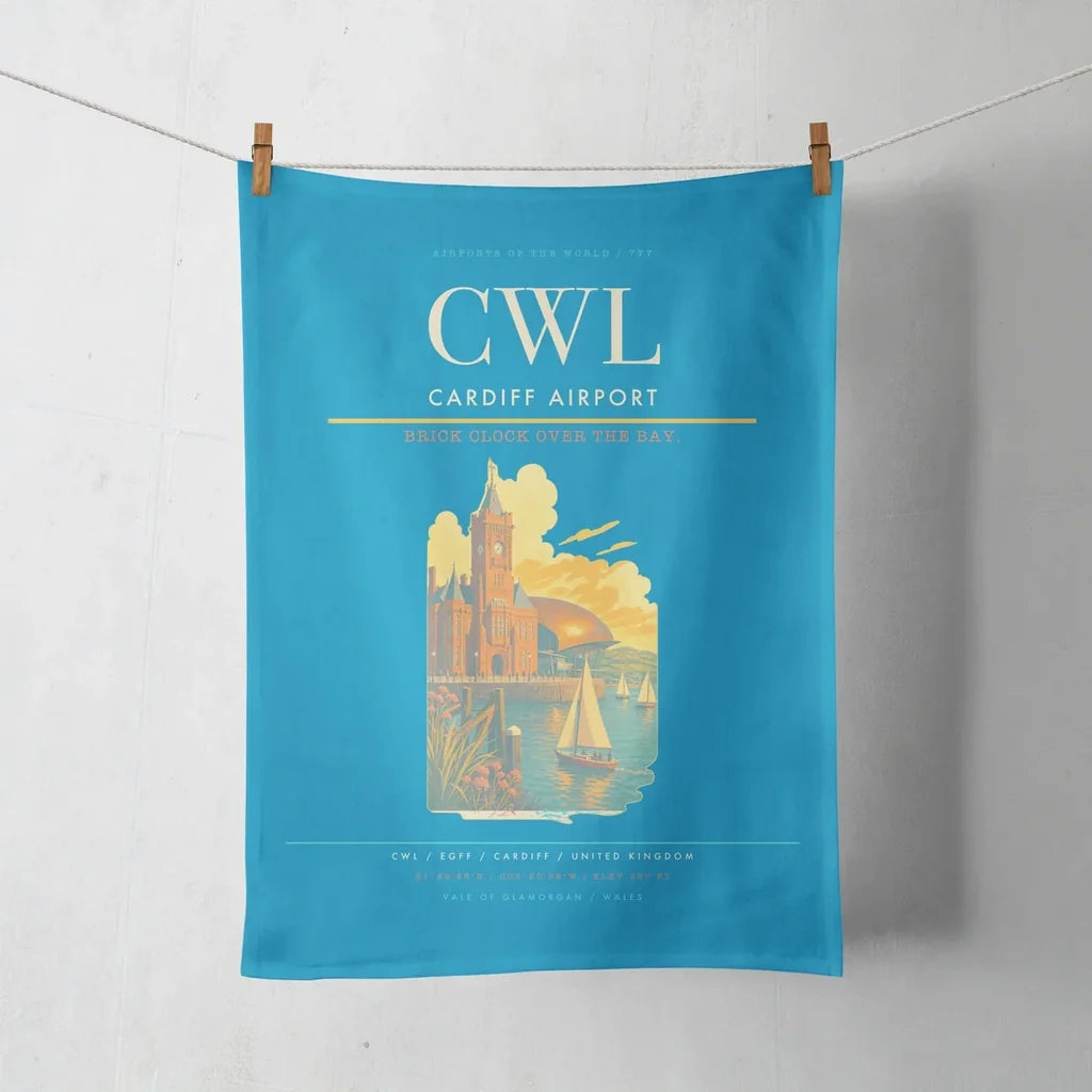 Cardiff Airport (CWL) design on turquoise towel