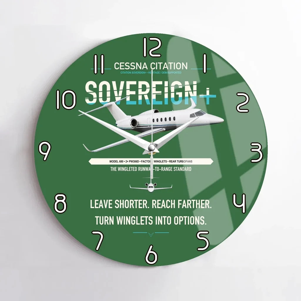 Cessna Citation Sovereign+ design on green no frame wall clock