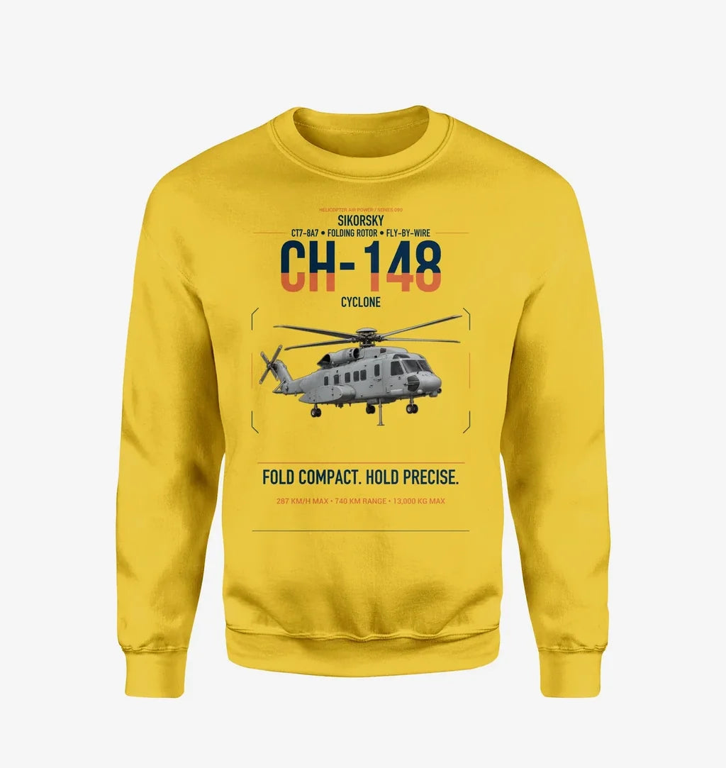 Sikorsky CH-148 Cyclone design on yellow sweatshirt