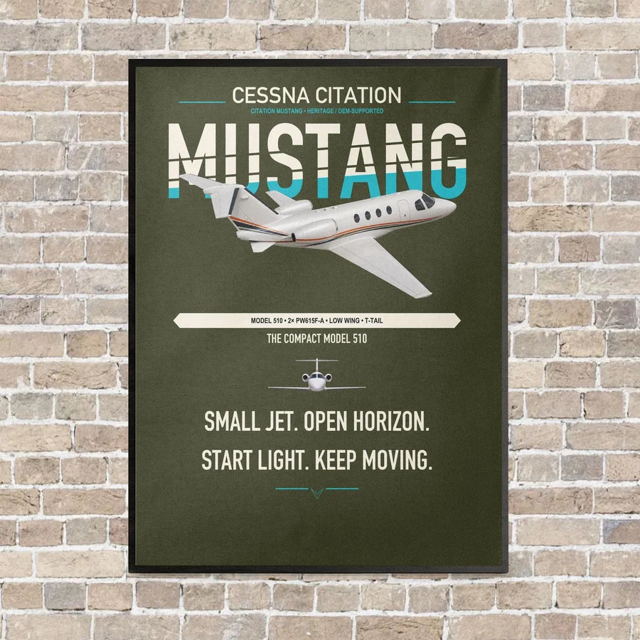 Cessna Citation Mustang vertical canvas print - framed - green army background