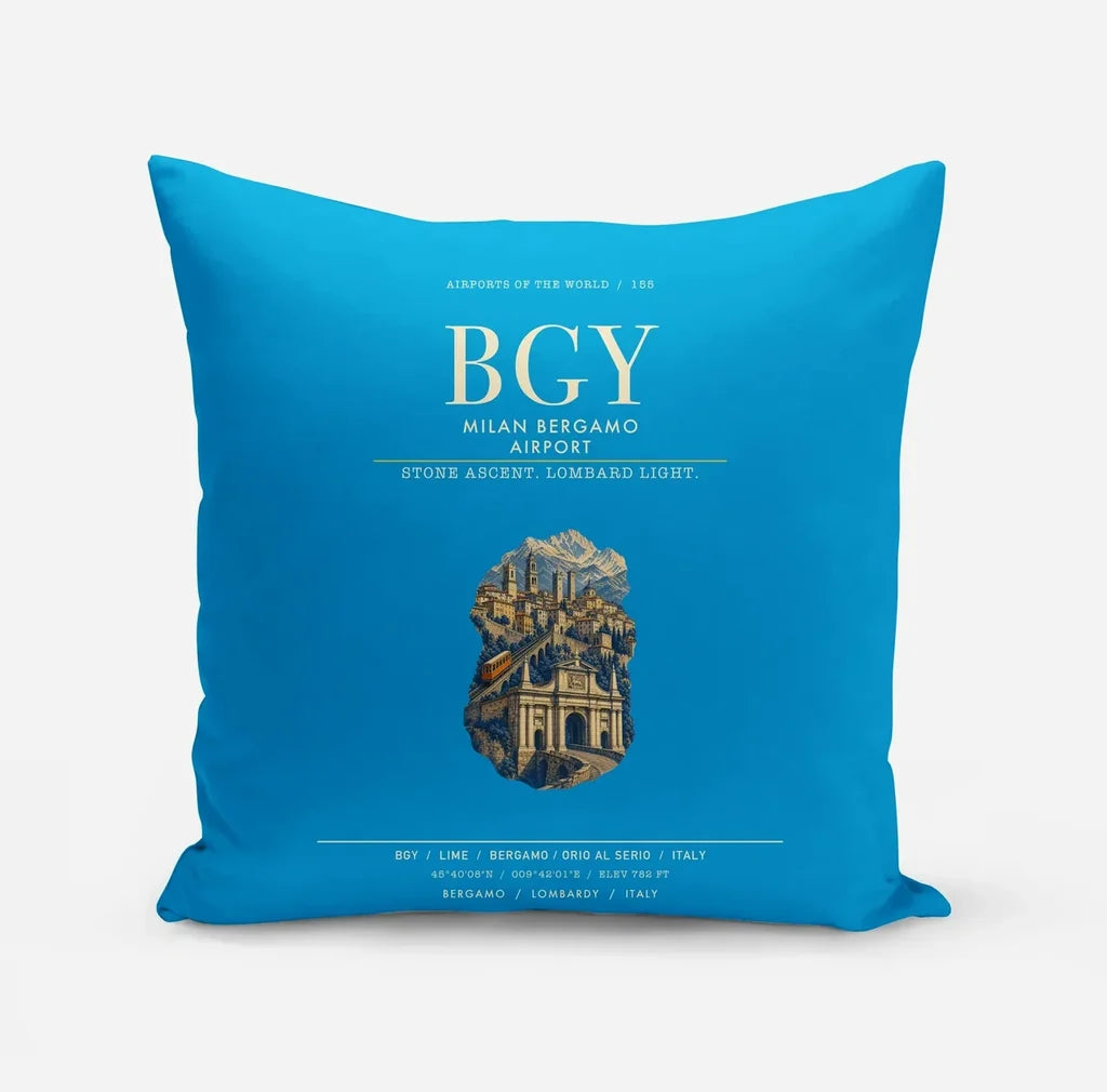 Milan Bergamo Airport (BGY) design on turquoise pillow