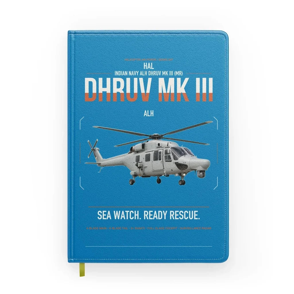 HAL ALH Dhruv Mk III design on turquoise notebook